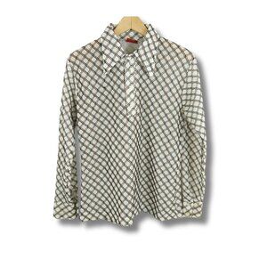 Vintage 70s Kings Road Open Weave Disco Shirt M Mesh Knit Geometric Sears USA